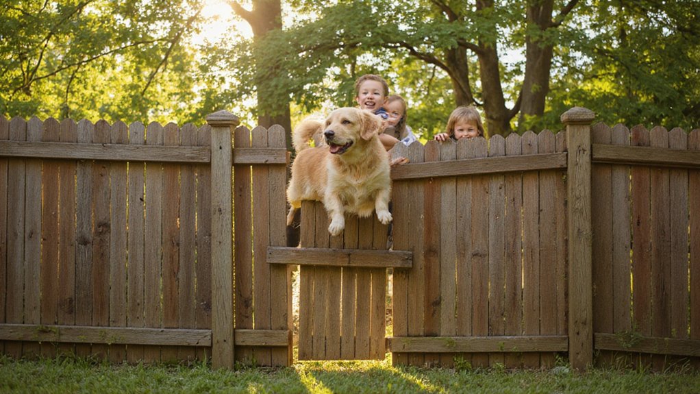 Family enjoying a safe backyard protected by a wood fence