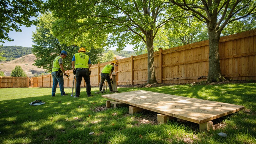 Low spots in yard filled with compacted soil and gravel for fence posts
