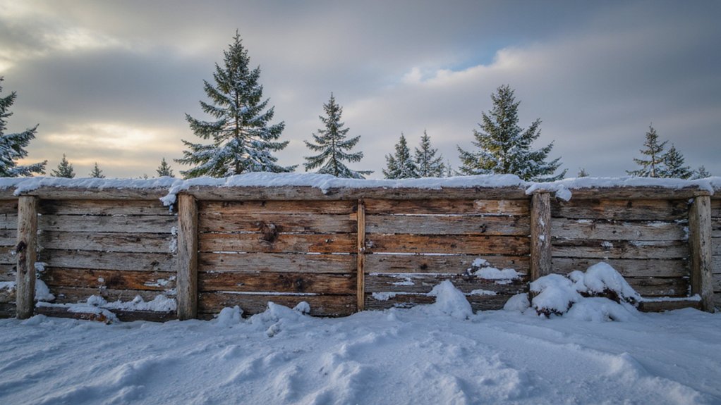 Fence affected by snow frost and seasonal weather changes in Canada