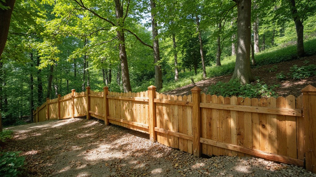 Comparison of stepped fence and racked fence installation on a slope