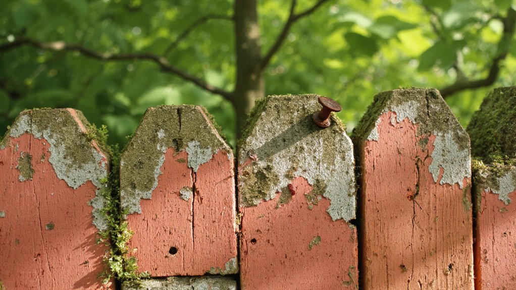 Wood fence with visible rot and structural damage that needs repair
