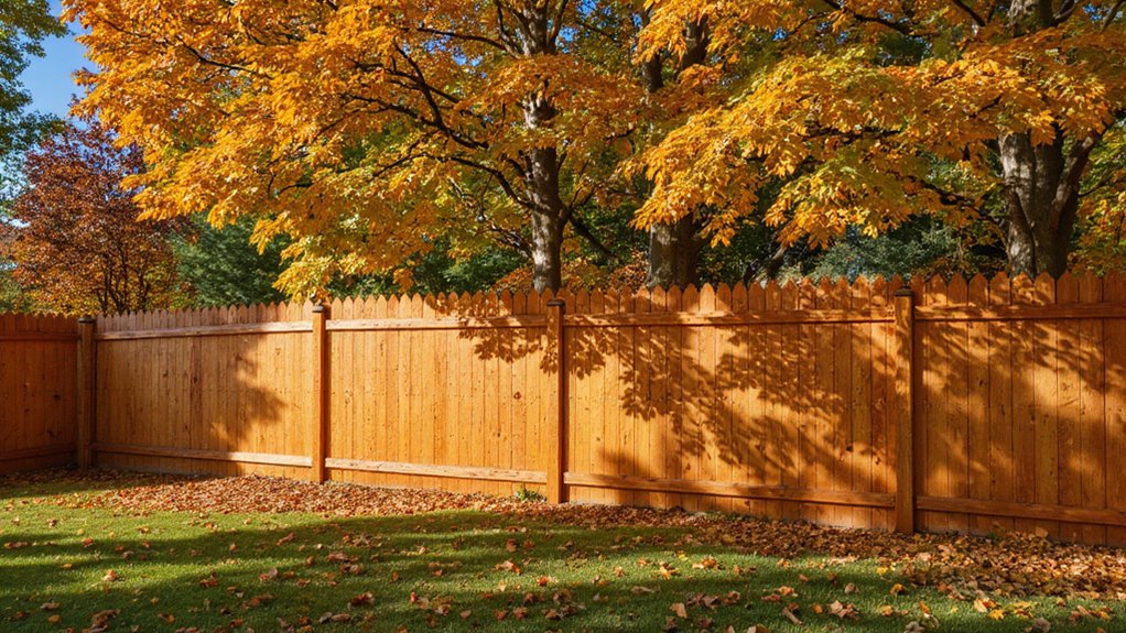 Backyard residential fence installation during spring with workers setting fence posts