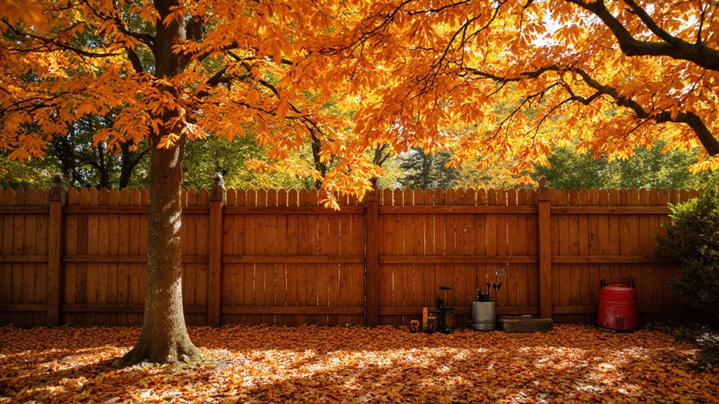 Fence installation project during fall with cooler outdoor temperatures