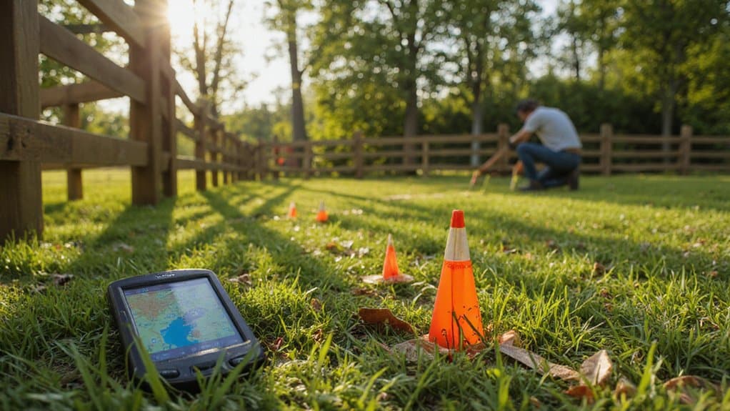 Surveyor using GPS equipment to map property boundaries for fence placement