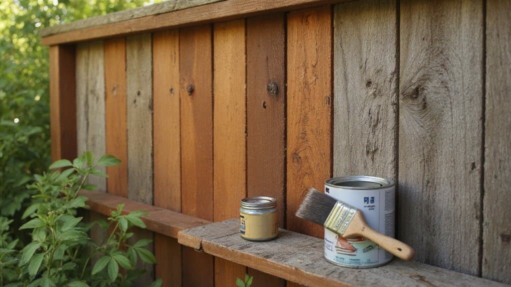 Applying protective stain to a wood fence to prevent moisture and sun damage