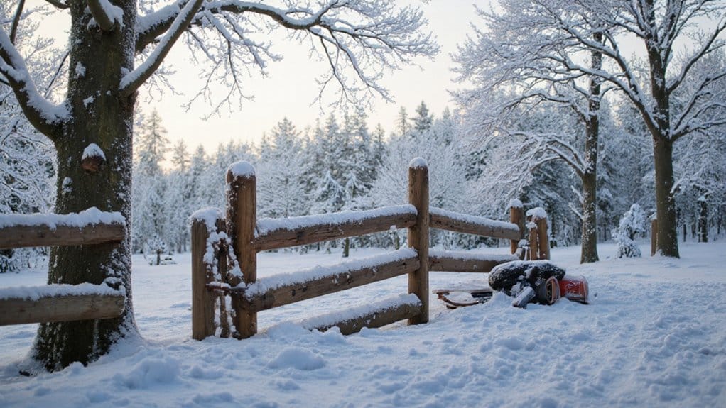 Fence installation in winter with frozen ground and snow conditions