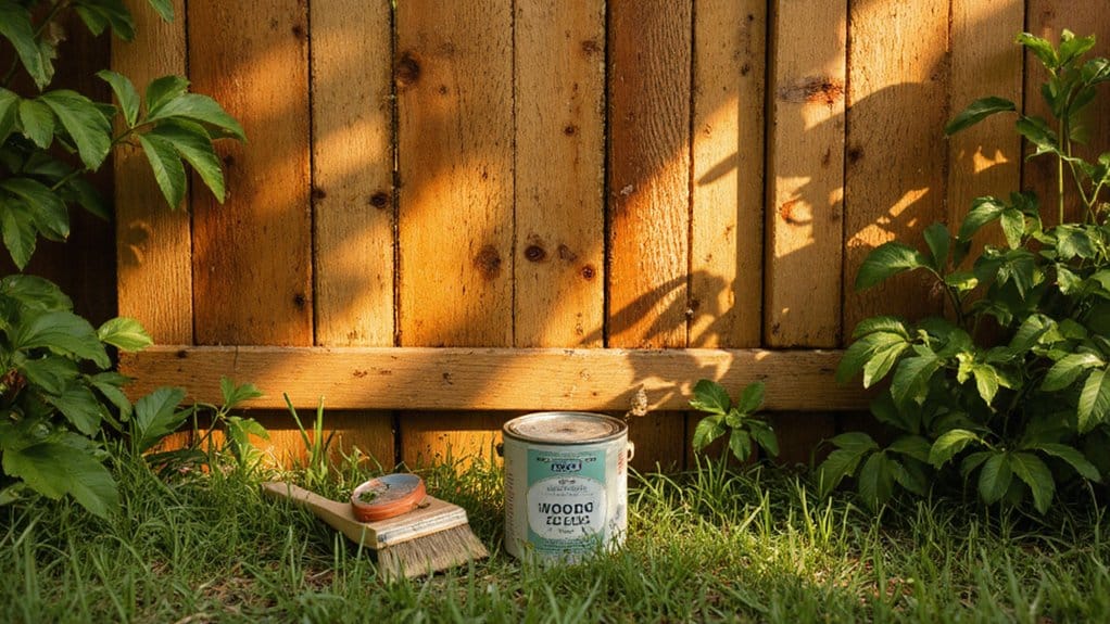Maintaining wood fence with regular cleaning and protective sealant application