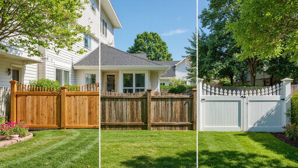 different types of residential fences including wood vinyl chain link and wrought iron