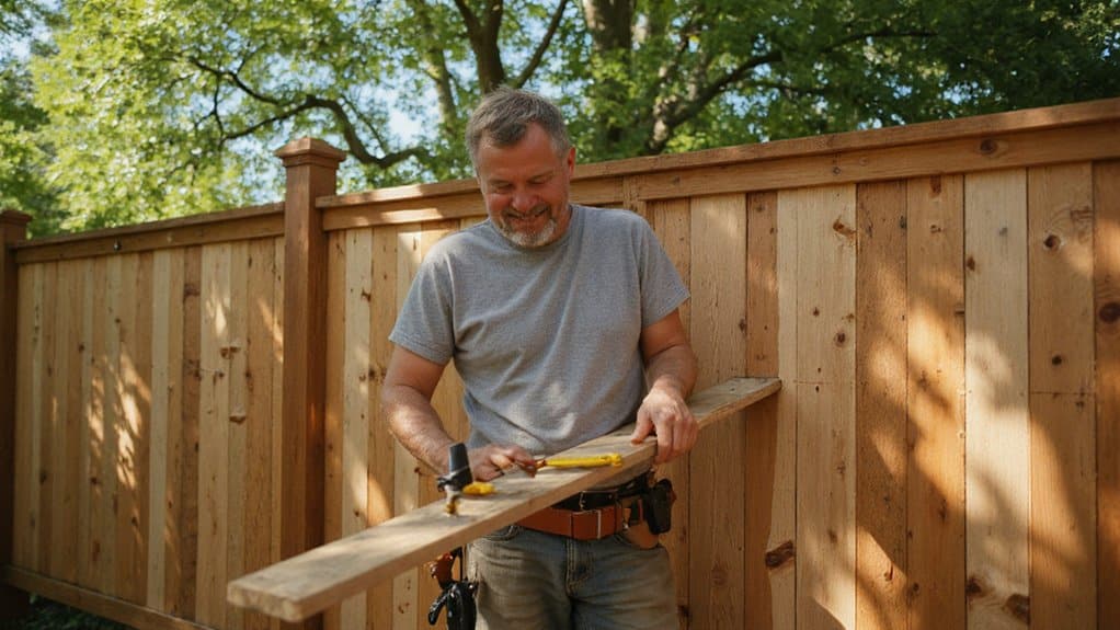 Experienced fence installers setting fence posts during a residential fence installation