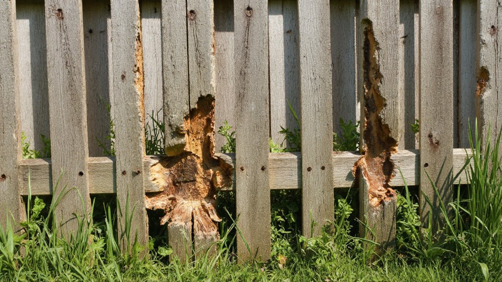 homeowner inspecting fence damage to decide between repair or replacement