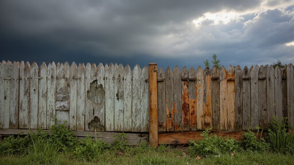 weather damaged fence showing impact of rain sun and moisture on fence materials