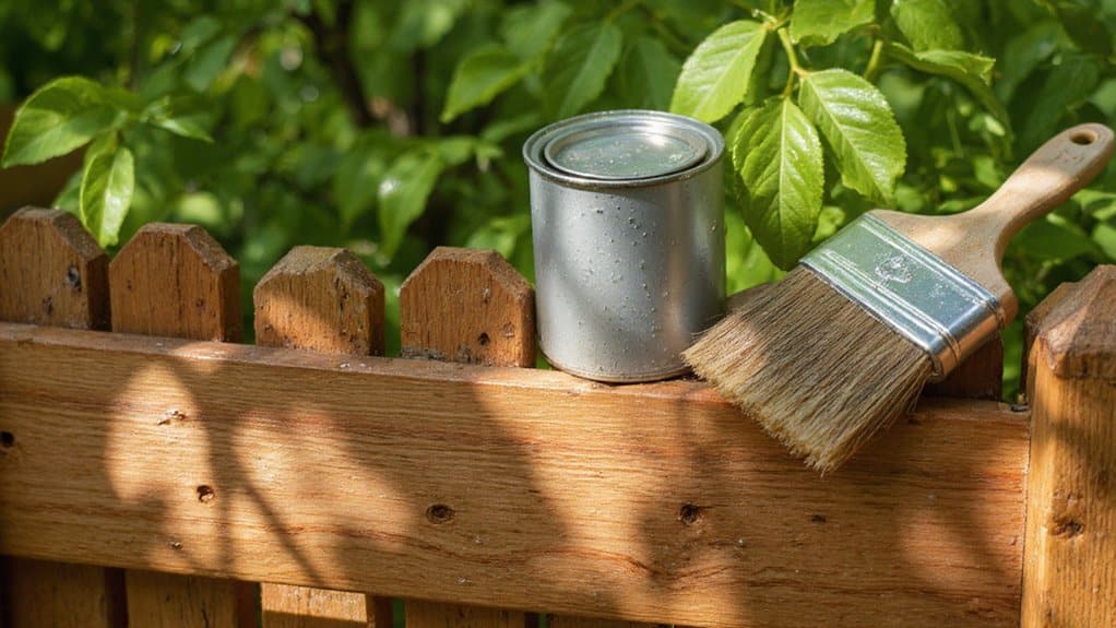 Applying protective coating to fence to prevent moisture and sun damage