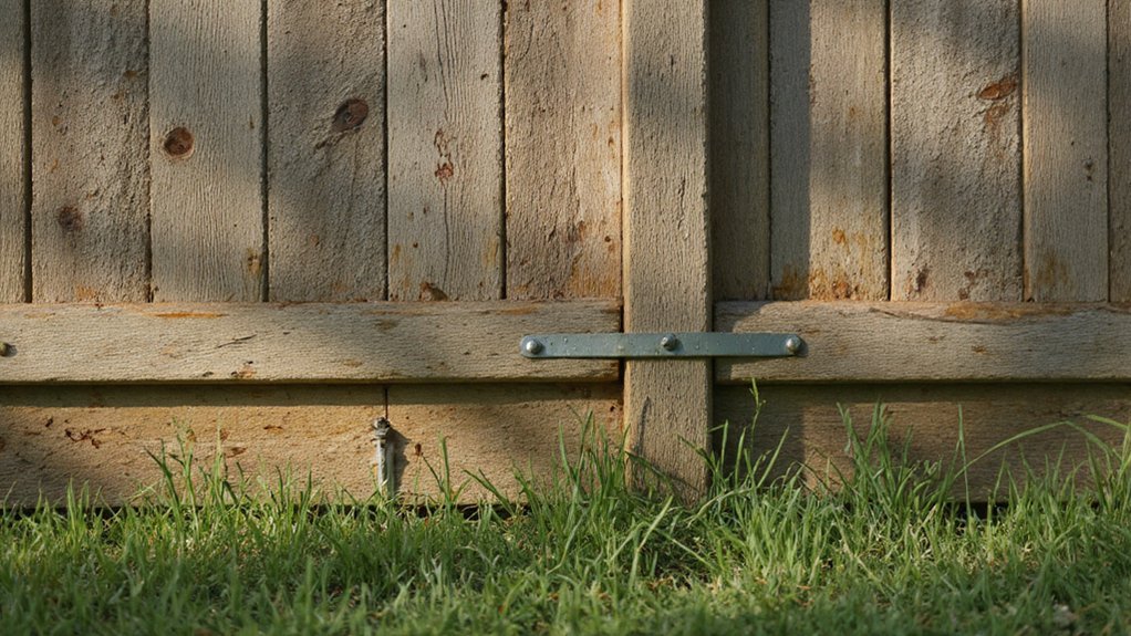 Inspecting fence for wood rot and rust during seasonal check