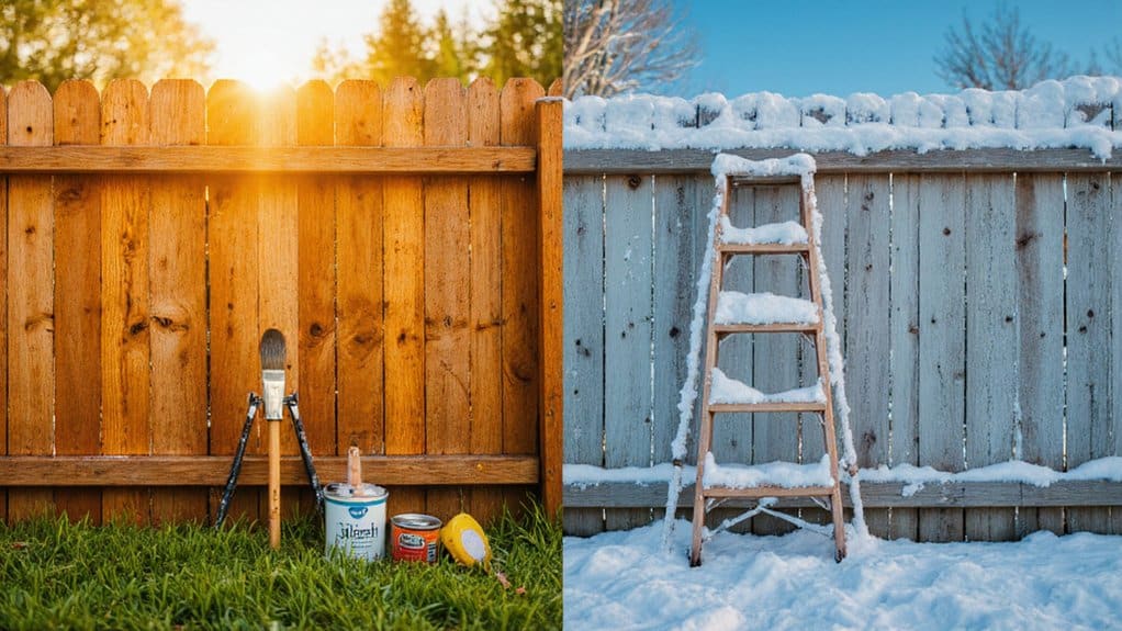 Homeowner inspecting fence for damage and routine maintenance checks