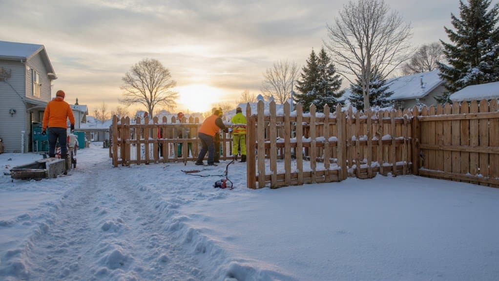 Installing a fence in winter while digging through frozen soil