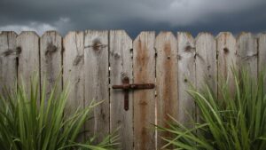 Wooden fence protected with sealant against rain and sun damage