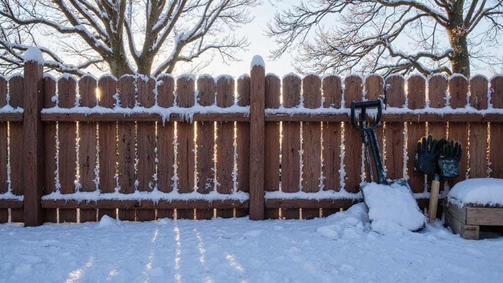 Removing snow buildup from fence during winter maintenance