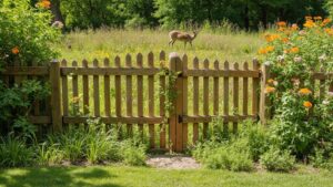 Tall deer fence protecting a garden from deer intrusion