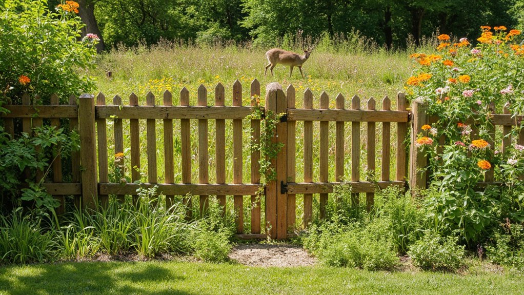 Tall deer fence protecting a garden from deer intrusion