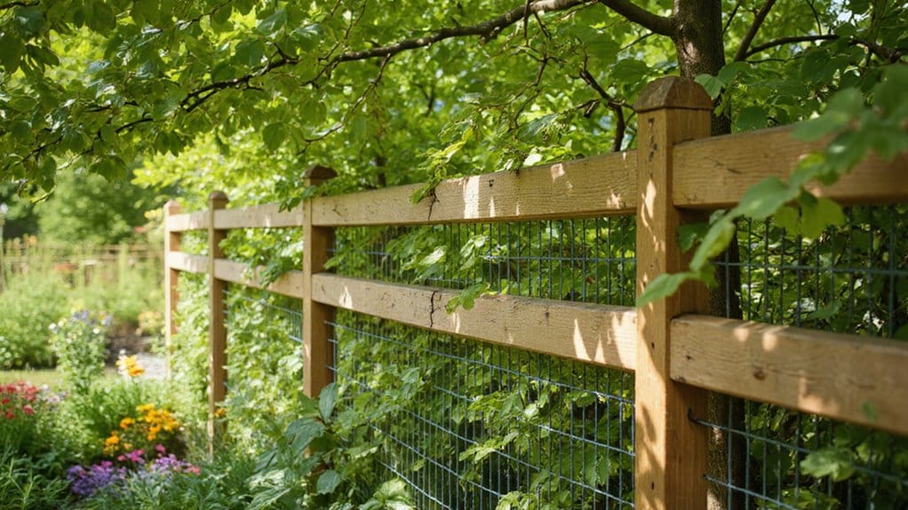 Welded wire deer fencing installed around a garden area
