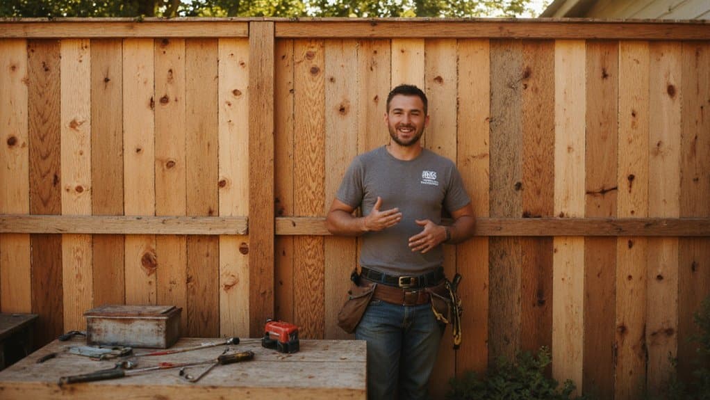 Experienced fence contractor discussing fence installation options with a homeowner