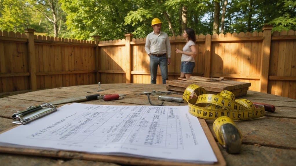 Fence contractor explaining fencing project costs and installation estimates