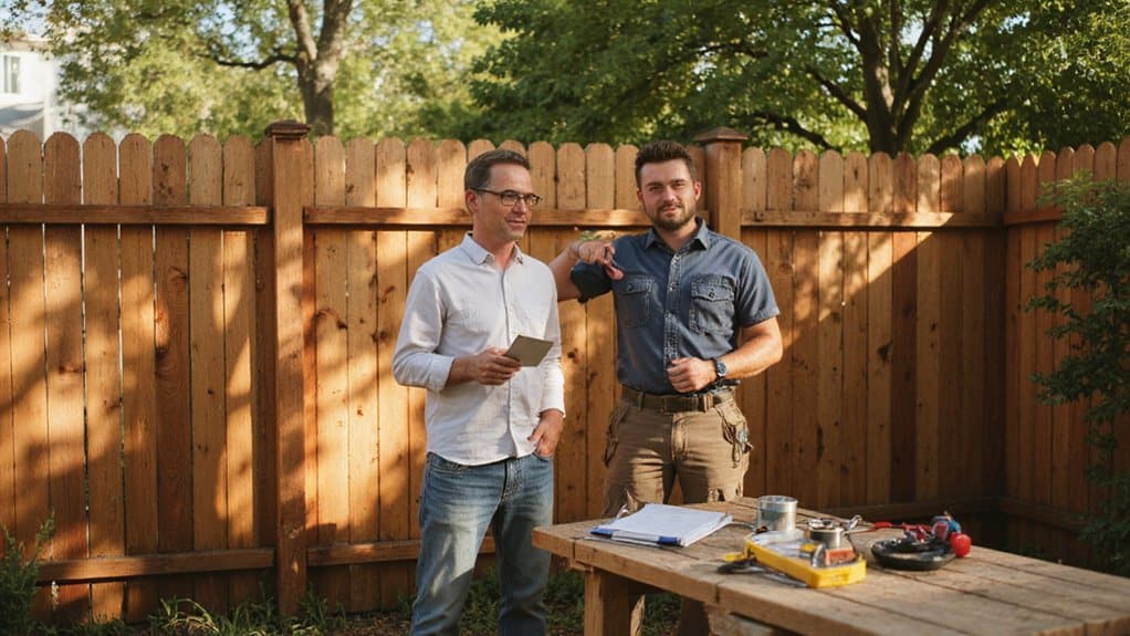 Fence contractor explaining workmanship warranty and fence coverage details