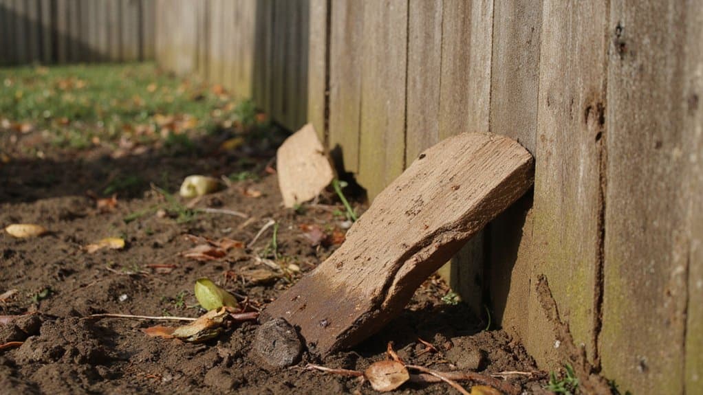 Inspecting a damaged fence after a storm for leaning posts and broken panels