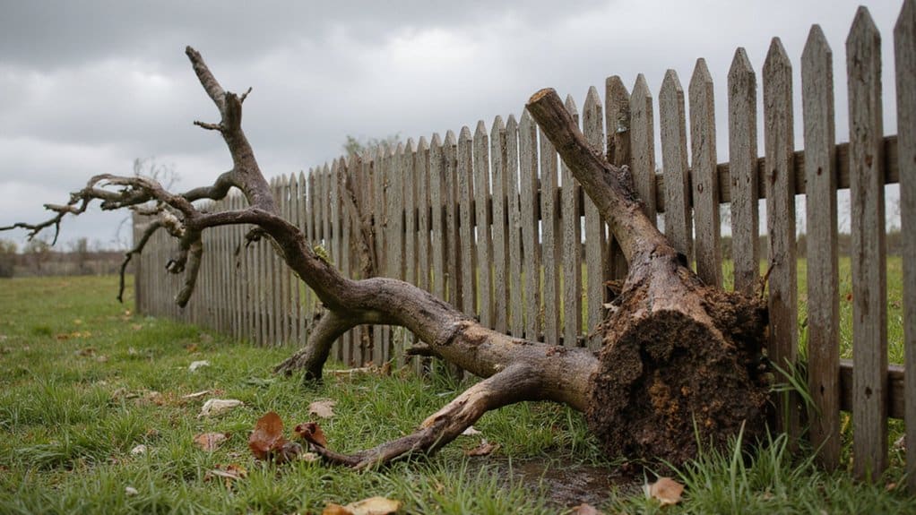Repairing a leaning wooden fence by reinforcing damaged fence posts