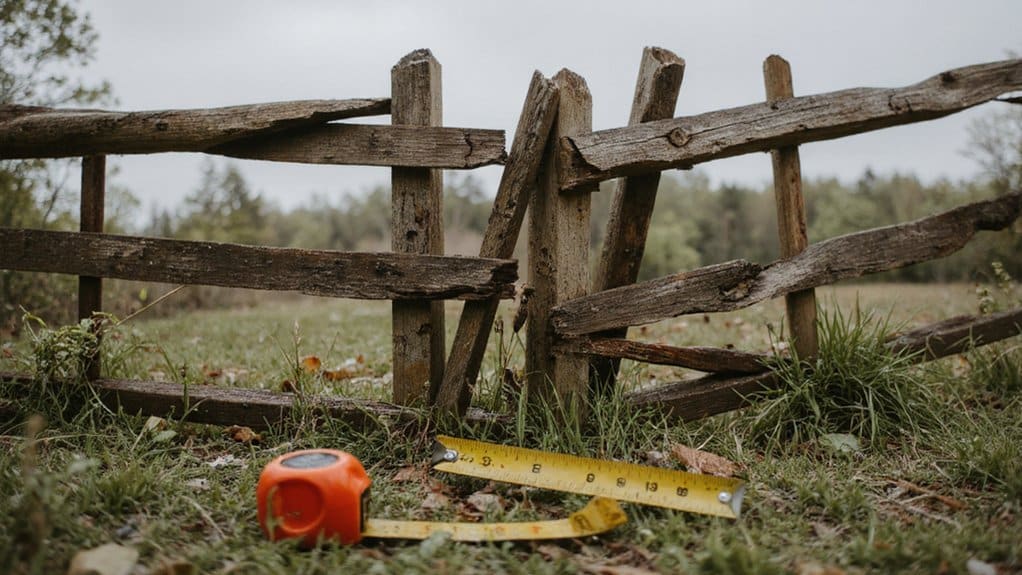 Professional contractor repairing a storm-damaged leaning fence outdoors