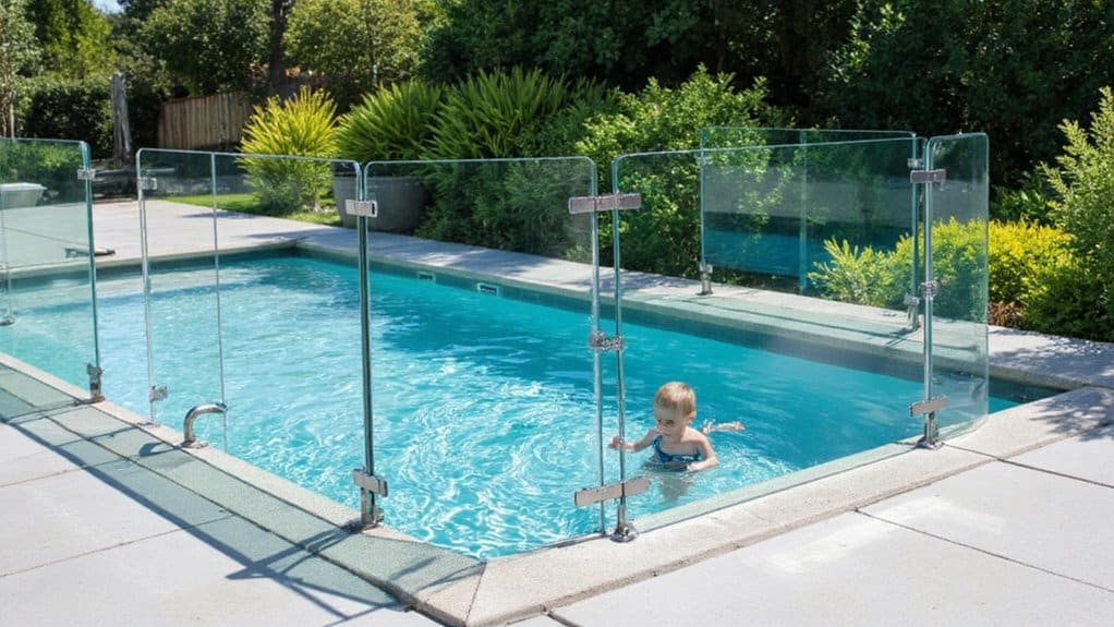 Swimming pool fence with self-closing gate and secure latch designed for improved safety
