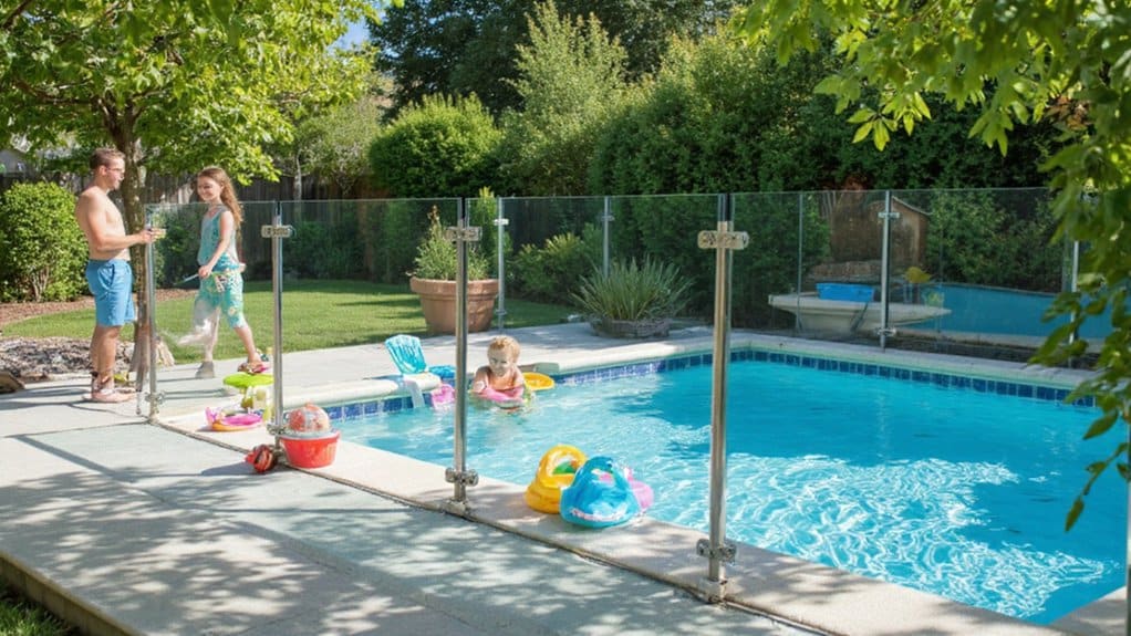 Pool fence installed around a backyard swimming pool to improve family safety and prevent unsupervised access