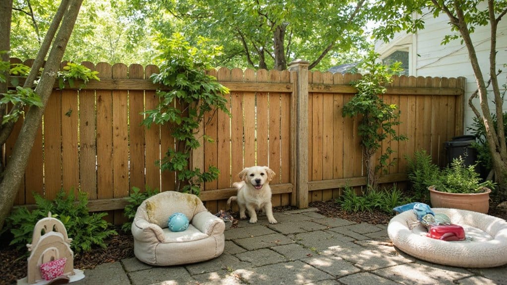 Secure backyard with reinforced fencing and additional containment solutions for small dogs