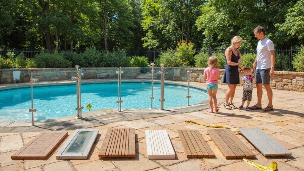 Homeowner assessing a backyard pool area before installing a pool fence