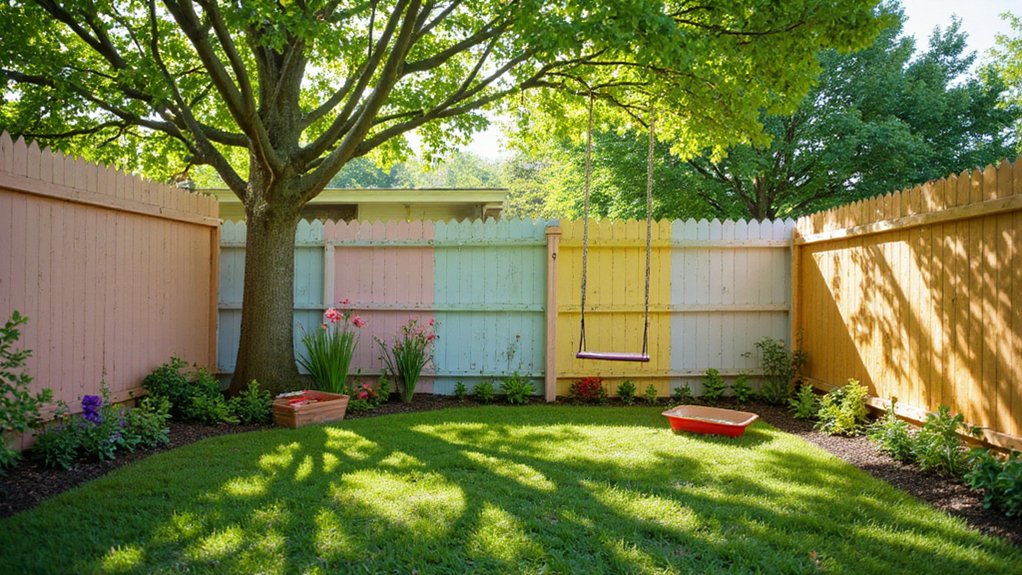 Safe backyard play area with fencing designed to protect young children