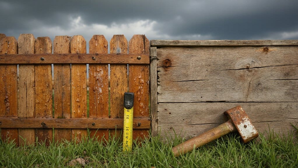 Weather-damaged fence affected by rain, sunlight, and seasonal conditions