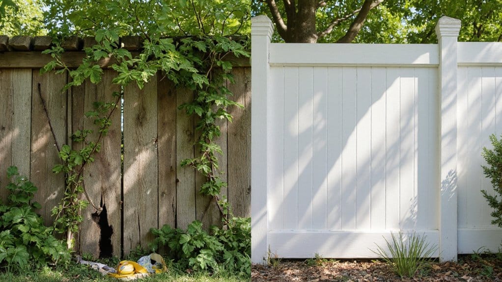 Old damaged fence with severe wear showing when fence replacement is the better option