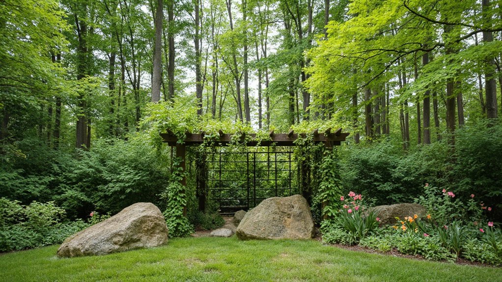 Layered backyard landscaping for privacy and natural light