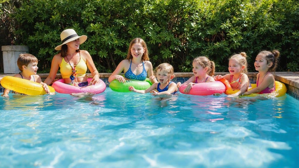 Children learning pool safety skills during a supervised training session