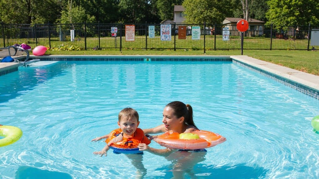 Pool safety equipment including a life ring, reaching pole, and first aid kit