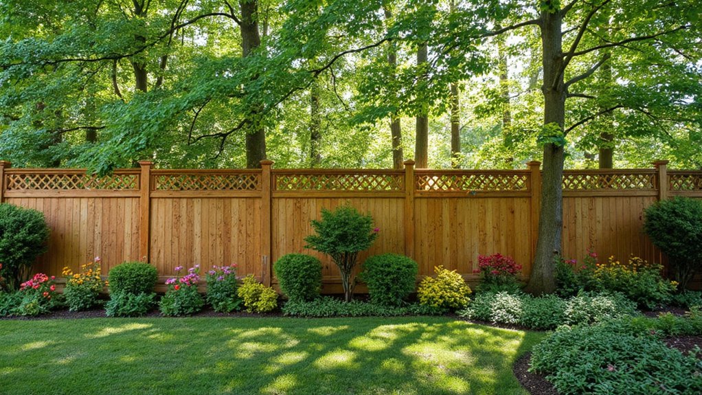 Dense landscaping and evergreen plants used with a fence to reduce street noise