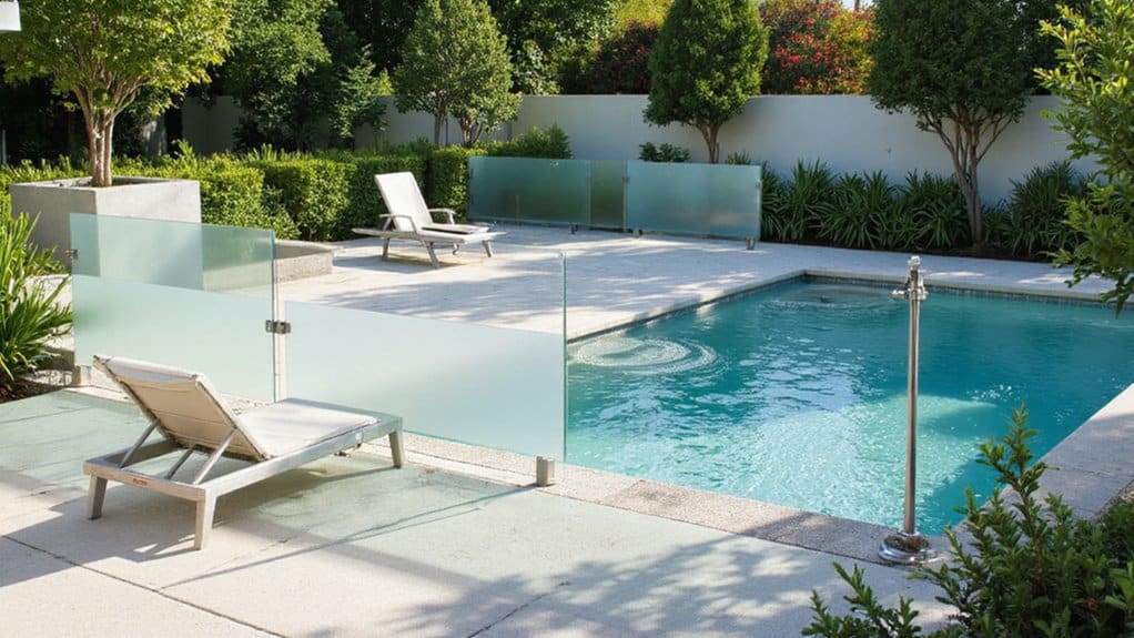 Modern pool fencing design around a landscaped backyard
