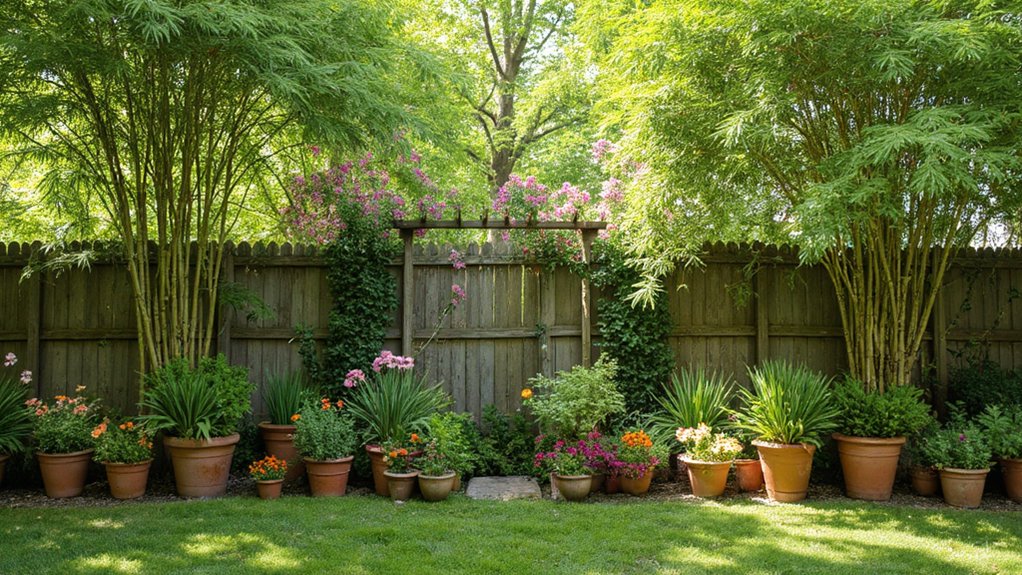 Natural backyard privacy using green hedges and plants