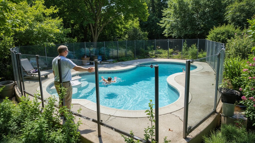 Pool fence being checked for safety issues and compliance requirements
