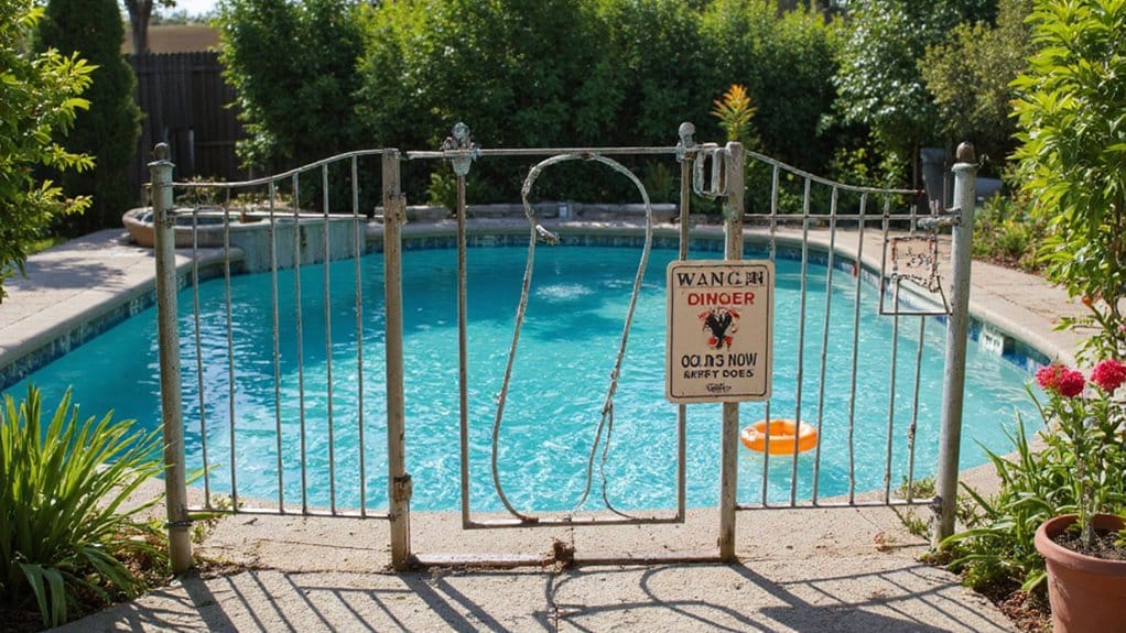 Properly installed pool gate with secure latch for pool safety