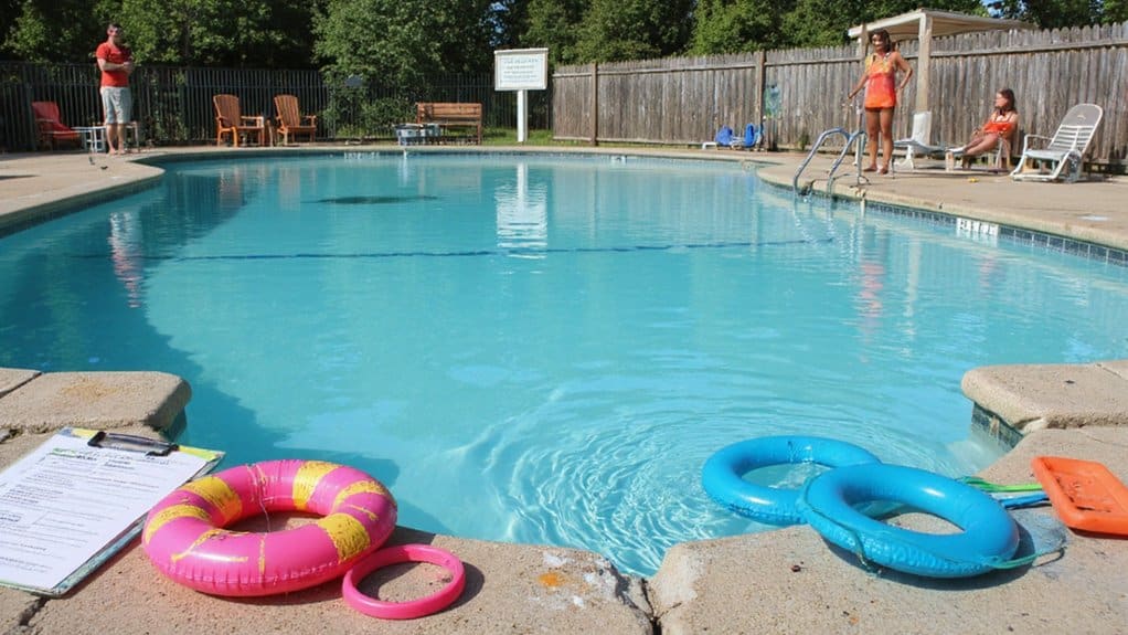 Pool safety barriers and emergency safety equipment