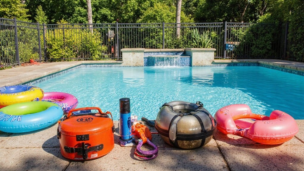 Family and guests following pool safety practices
