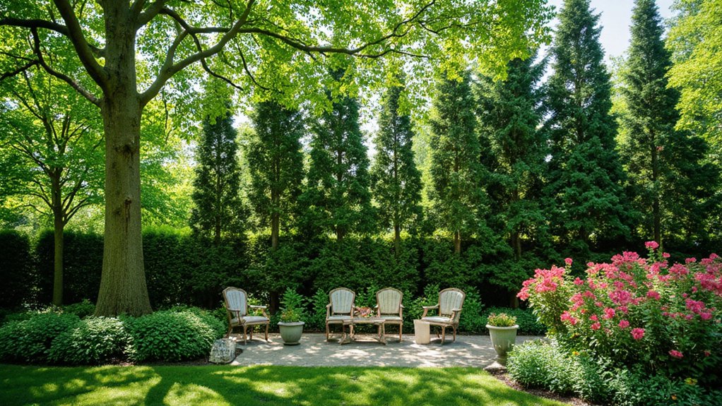 Trees and shrubs used to create backyard privacy