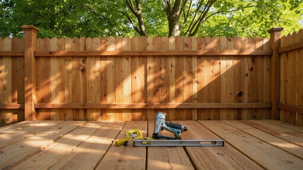 Proper wood fence installation with aligned posts and panels