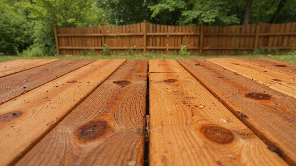 Wood fence being treated and finished for protection against weather